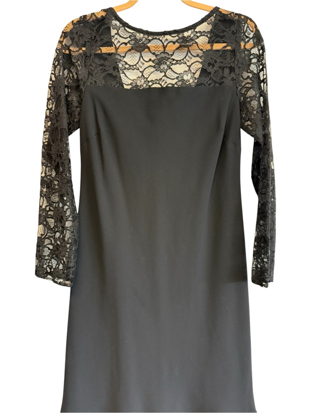 Jones New York Black Lace Sleeve Dress Size 10 Sheath Knee Length Elegant